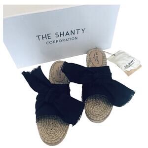 NEW Shanty SHACK SLIDES Women's Slip On SHOES 40, US 9 Black Linen Bow Sandals!